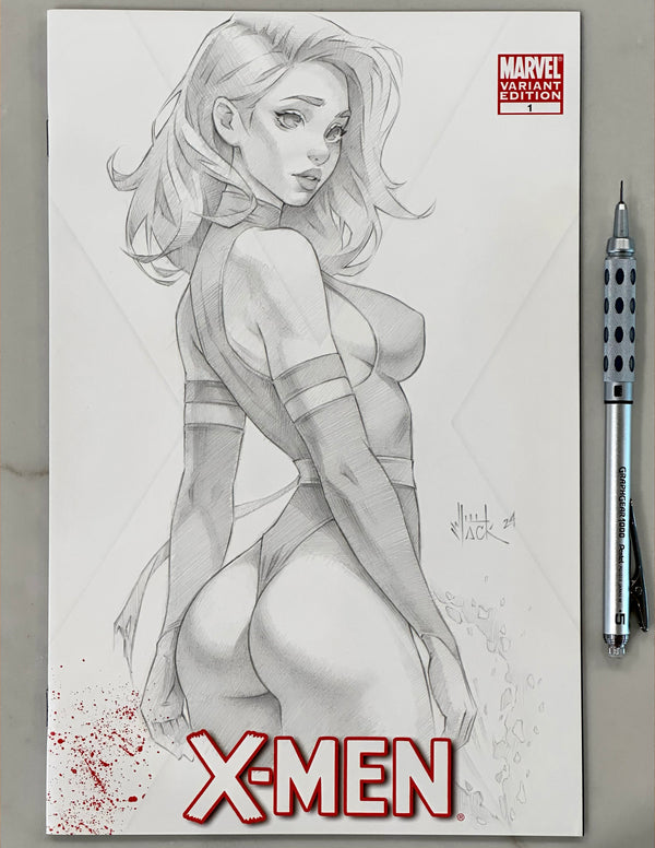 Psylocke Figure Graphite Sketch on Blank X-Men #1